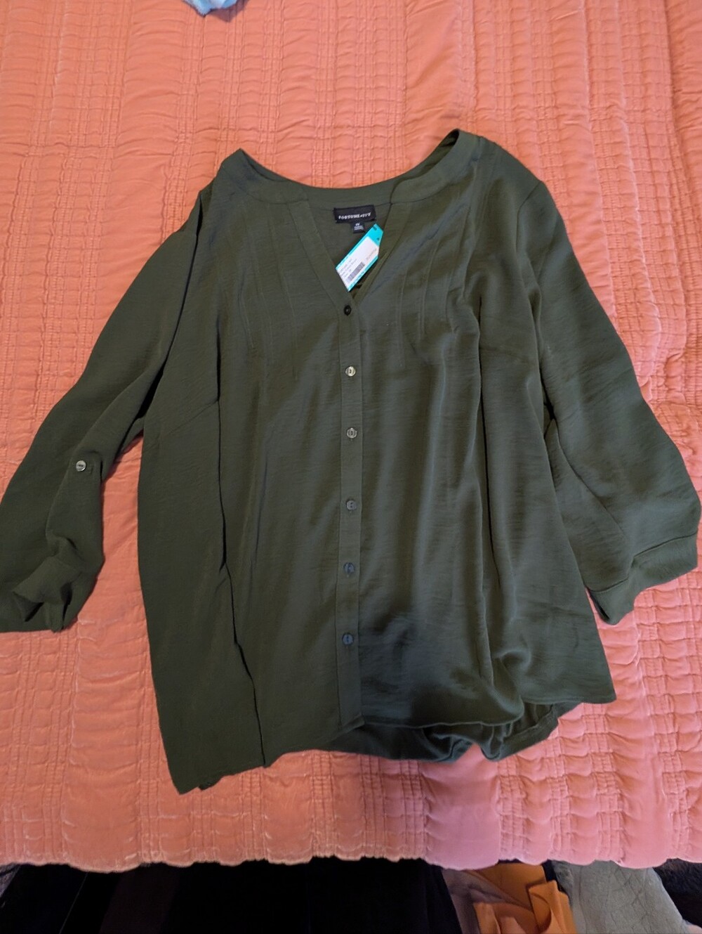 Women’s Olive Green Button-Front Blouse NWT